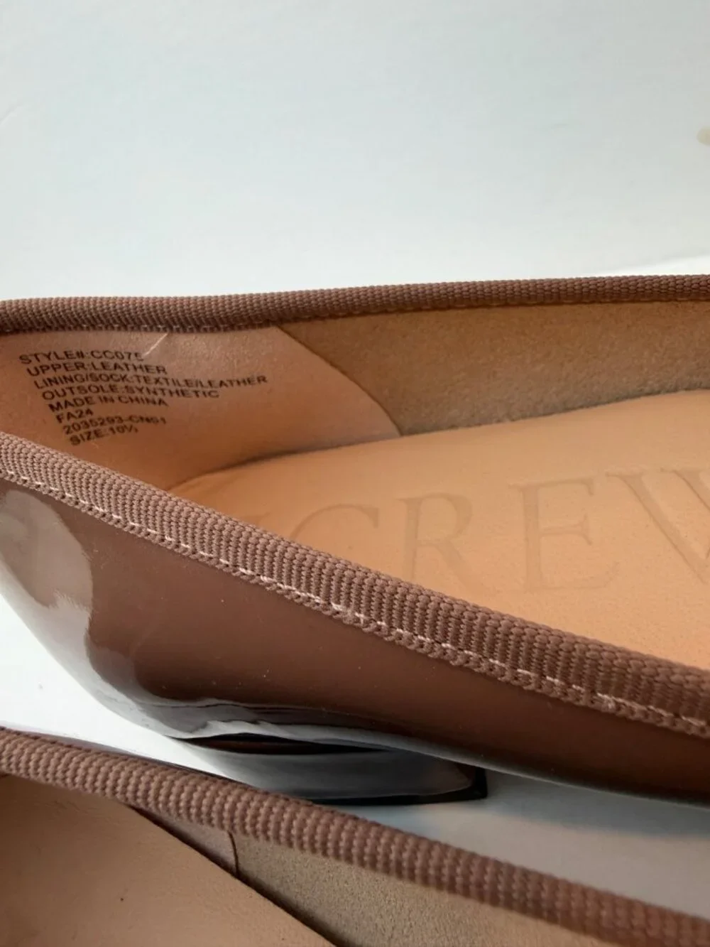 J. Crew Women's Teagan Ballet Pumps Size 10 1/2 Patent Leather Taupe Brown NWOB